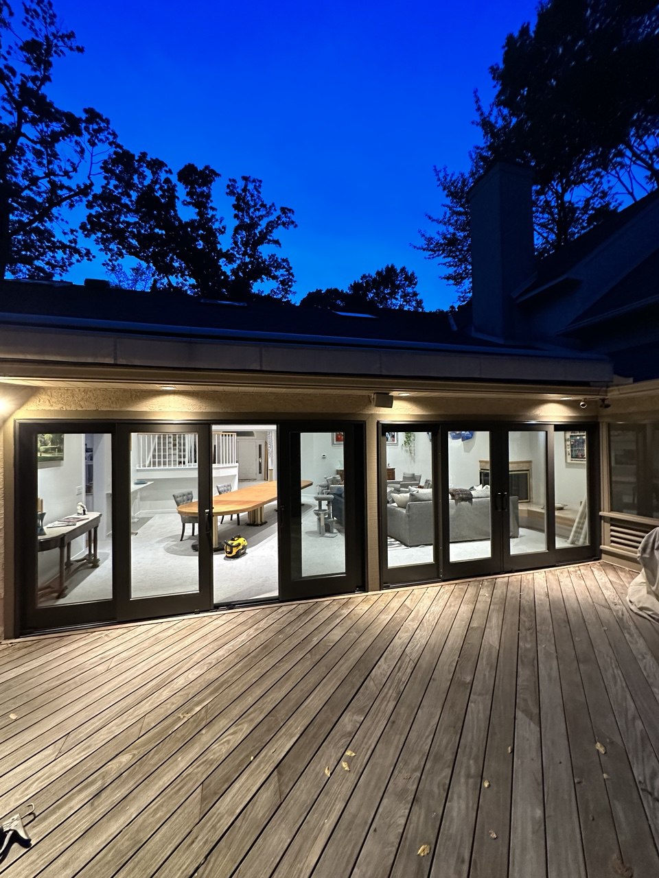 Large sliding doors at twilight