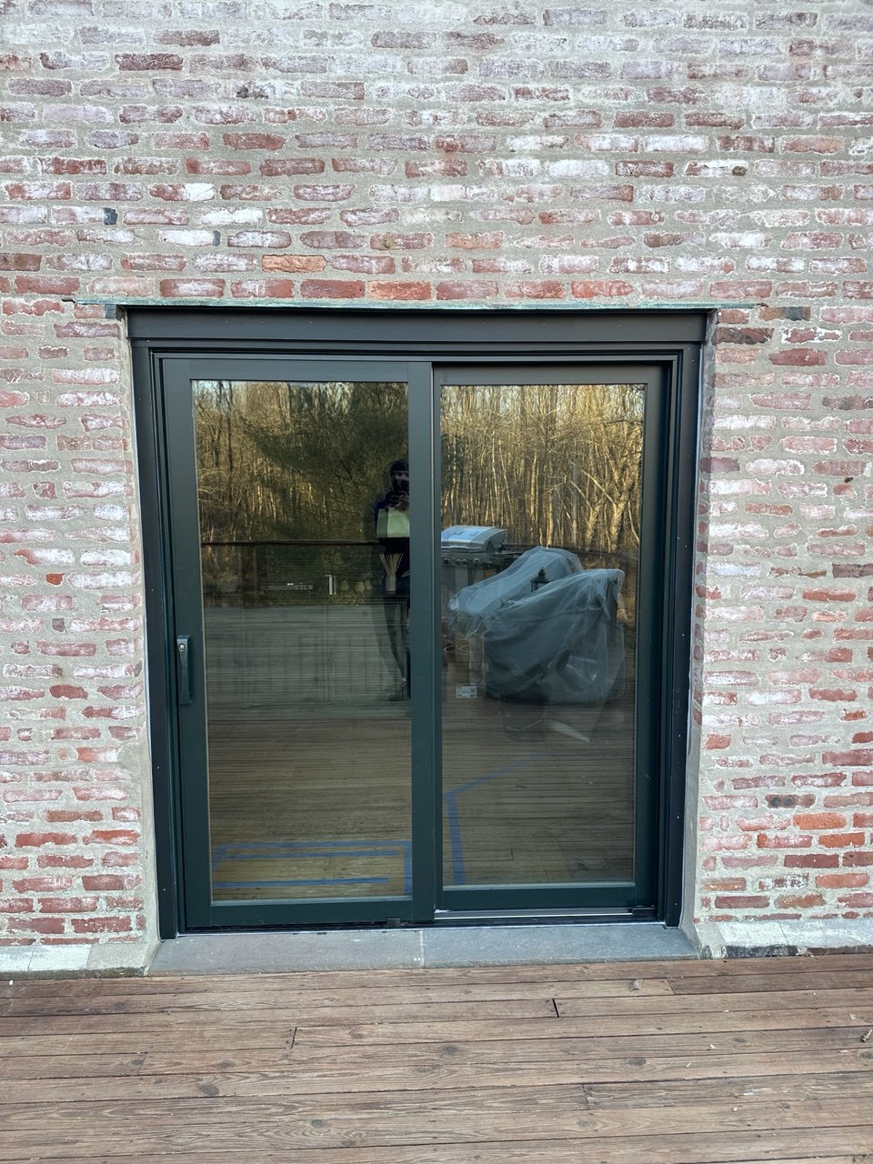 Gray sliding patio door