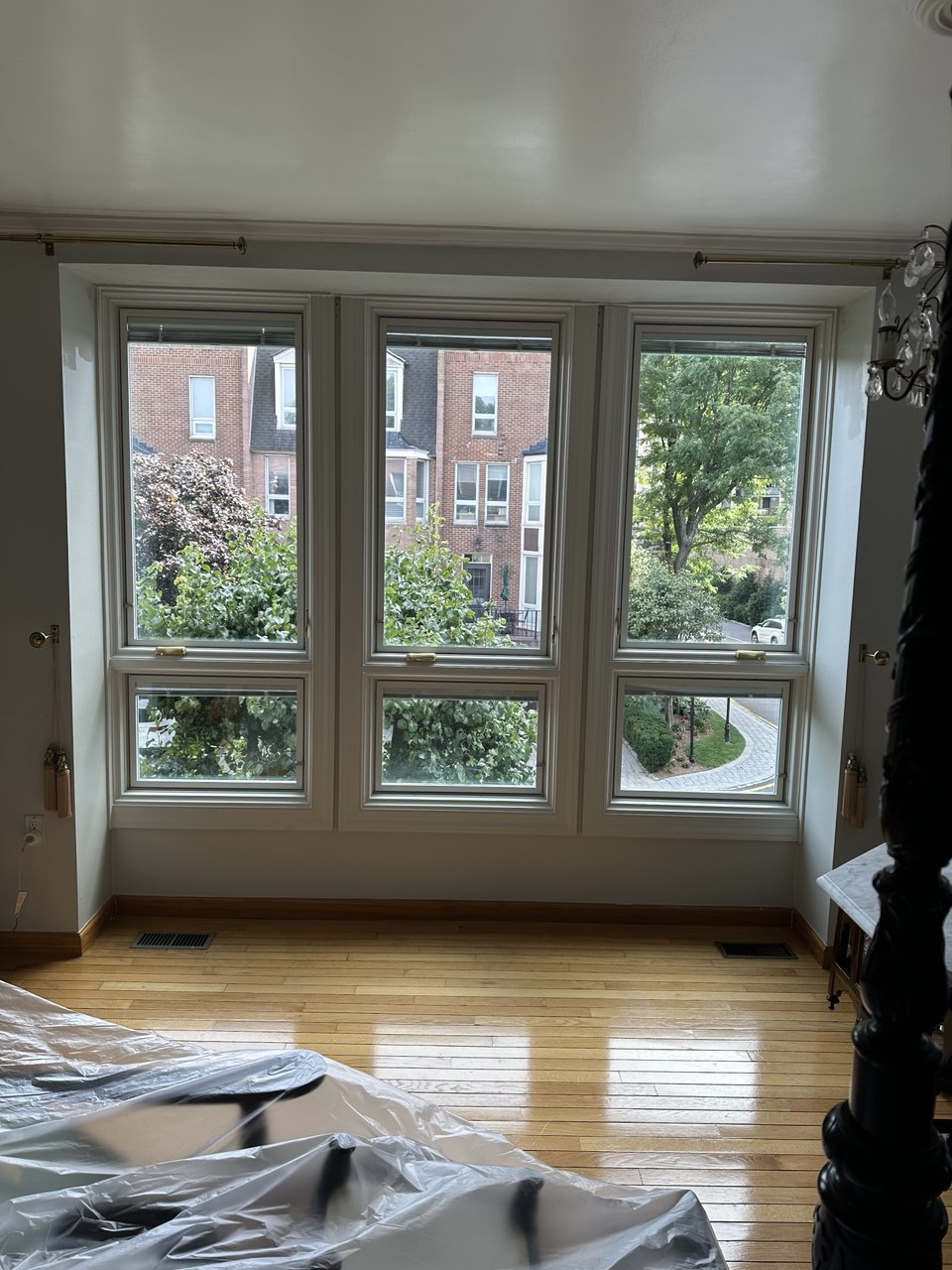 Triple window set in bedroom